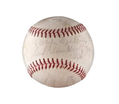 Old-Timers Multi-Signed Baseball with 20 Signatures Including DiMaggio and Sisler